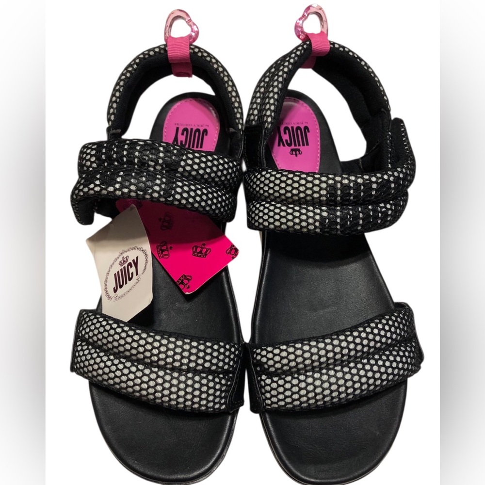 Juicy Couture N.W.T. Women's Black Mesh Sport‎ Sandals Pink Insole Size 11 M.